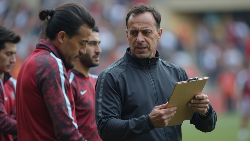 مدرب كرة قدم يشرح الخطة التكتيكية للاعبين على جانب الملعب