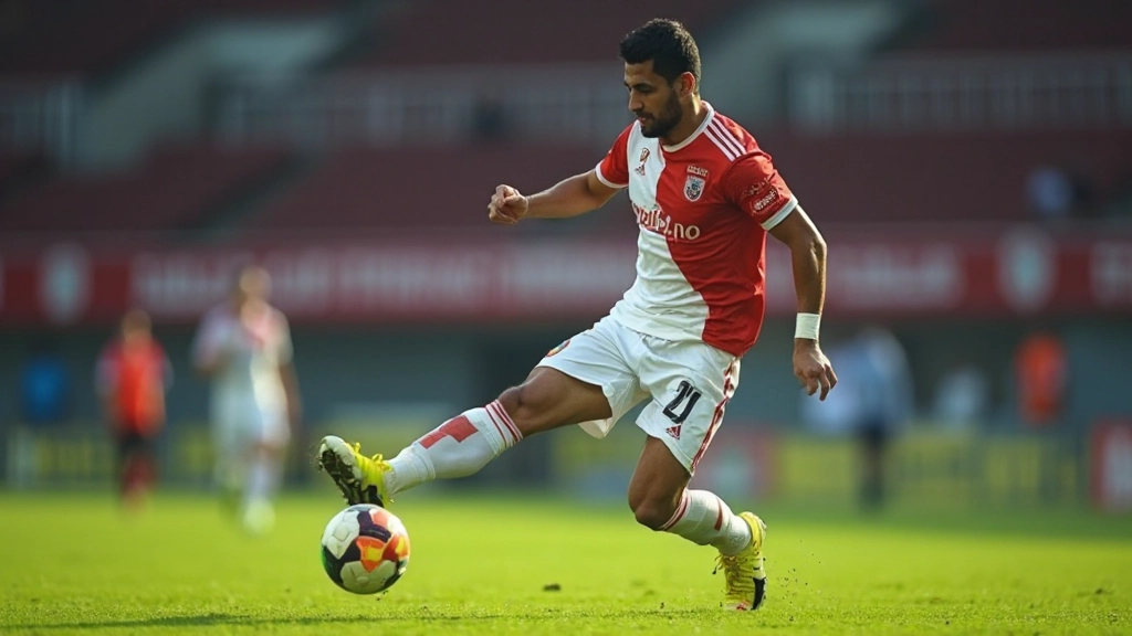 لاعب كرة قدم مصري يركل الكرة بقوة في مباراة دوري ممتاز