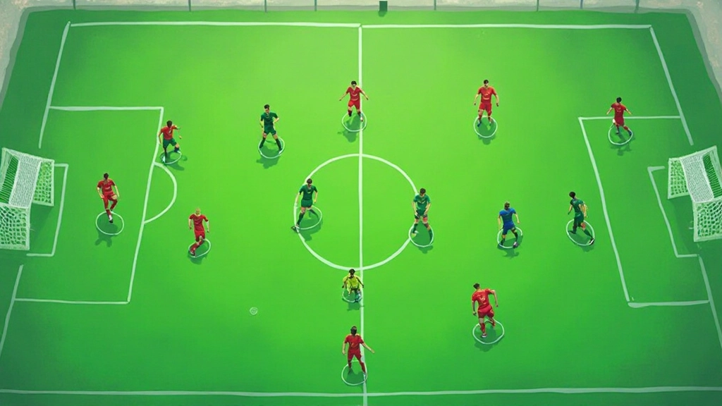 رسم توضيحي لتشكيل 4-3-3 على ملعب كرة قدم بخطوط بيضاء واضحة