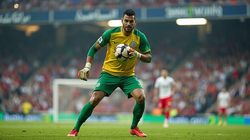 حارس المرمى ينقذ الكرة بقفزة عالية