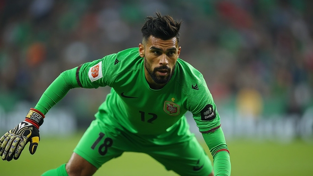 حارس مرمى يقوم بحركة دفاعية احترافية مع ظهور مهارته العالية