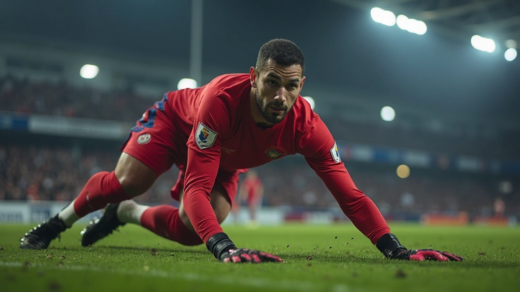 حارس مرمى يقوم بحركة إنقاذ درامية وحاسمة أثناء مباراة مهمة