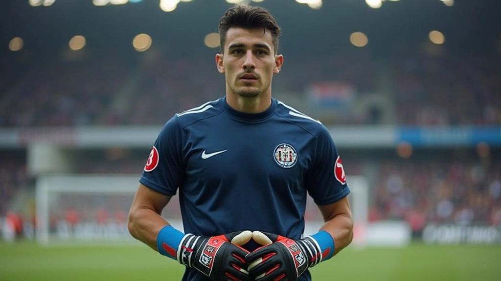 حارس مرمى في وضع جاهزية احترافي أمام الشباك مع ثقة عالية